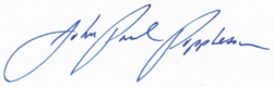 The signature of John-Paul F. Poppleton, Headmaster